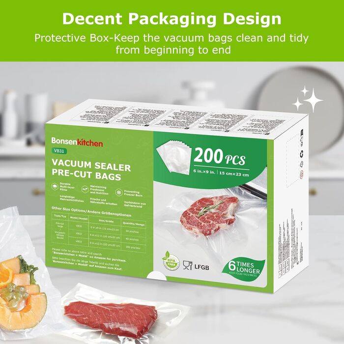 Вакуумные пакеты 200 пакетов 15 x 23 см Bonsenkitchen