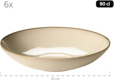 Набор тарелок Ossia серии MSER 931946 на 6 персон в средиземноморском винтажном стиле, современный столовый сервиз из 12 предметов с суповыми тарелками и обеденными тарелками, керамогранит (песочный серый / голубой)