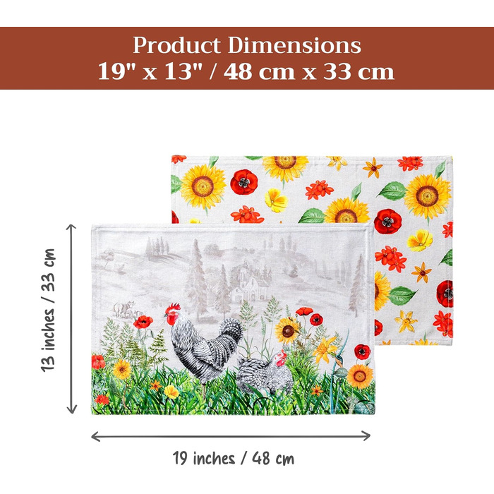 Бавовняні килимки, набір з 4 шт. , декоративні килимки, пасхальні килимки, що праються, для свят, вечерь, весни, літа (33 см x 48 см) (025 - Basse Cour), 39Hermine, 100