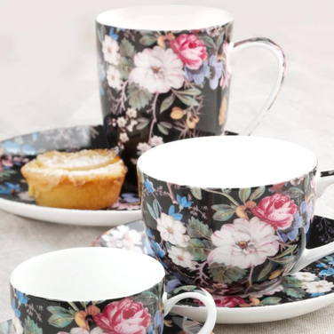 Чашка для чаю з блюдцем Midnight Blossom KILBURN порцеляна, 17,5 х 17,5 х 9,5 см, 480 мл