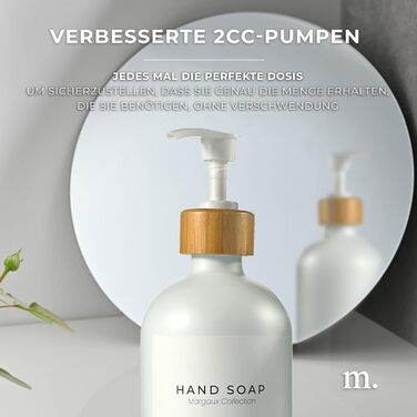 Диспенсер для мила 500 мл, набір 2 предмети на бамбуковій підставці, біле скло MaisoNovo