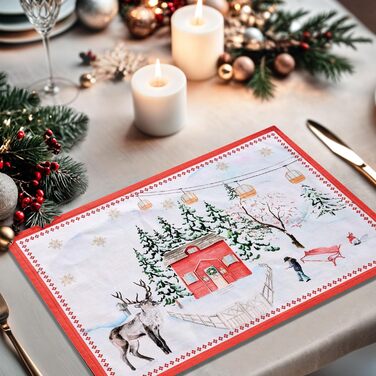 Бавовняні килимки для серветок, набір з 4 шт. , декоративні килимки для серветок, пасхальні килимки, що миються, для свят, вечерь, весни, літа (33 см x 48 см) (18 - Сільське Різдво), 39Hermine 100