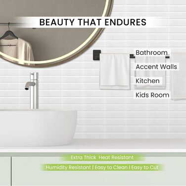 Елементна 3D самоклеюча плитка для кухонного фартуха з товстішою клейкою плиткою 2,5 мм (30,5 x 30,5 см) (біла), 10-