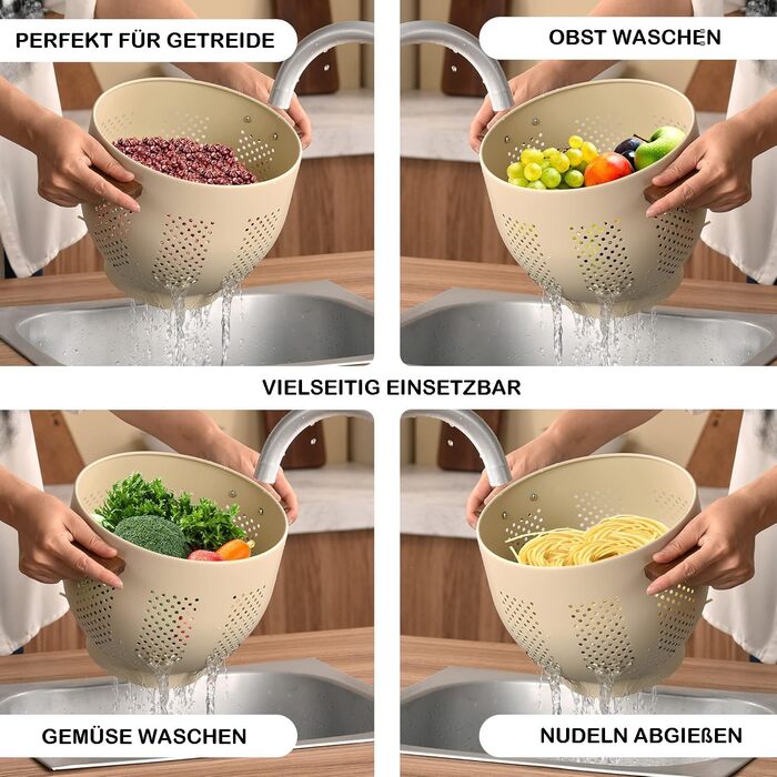 Металеве сито для пасти з дерев&39яною ручкою та стабільною основою, велике кухонне сито 22 см для пасти, овочів та фруктів, міцне кухонне сито (матовий пісочно-жовтий)