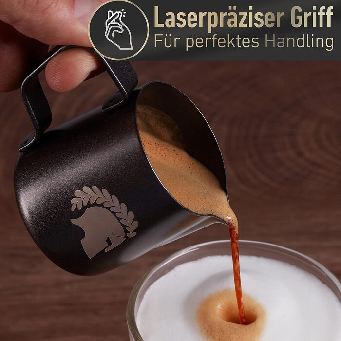 Глечик для молока Barista Legends з нержавіючої сталі 350 мл зі спеціальним носиком для лате-арту - Глечик для спінювання молока з високим глянцевим покриттям - Глечик для молока Barista з нержавіючої сталі - Аксесуари Barista (чорний 100 мл)