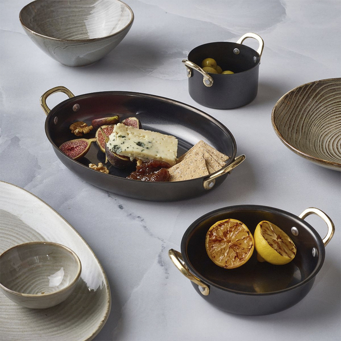 Сковорода для подачі 24.5*17.5 см, 1000 мл, овальна, металева, Black Vintage Steel, GenWare