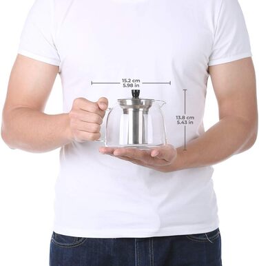Простий скляний чайник Ecooe 1400 мл зі срібною нержавіючою сталлю 18/8 2 в 1 Кришка для чаю Боросилікатна скляна чайниця підходить для холодних і гарячих напоїв Підігрівач чаю з відкритим вогнем (срібний чайник типу 5, 1,000 мл)