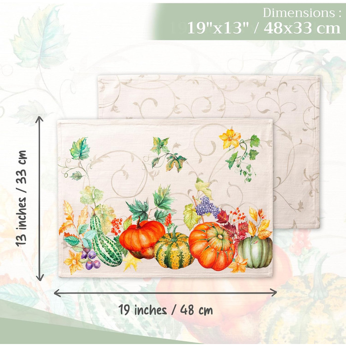 Бавовняні килимки для серветок, набір з 4 шт. , декоративні килимки для серветок, пасхальні килимки, що миються, для свят, вечерь, весни, літа (33 см x 48 см) (17 - Lumina), 39Hermine 100