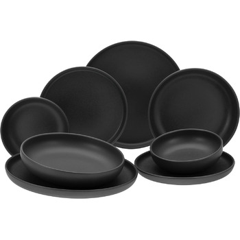 Набір посуду серії Uno з 16 предметів, комбінований сервіз з кераміки (чорний, посуд із 8 предметів), 22978