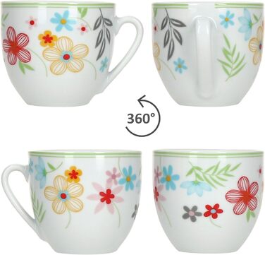 Набір із 6 тарілок для торта MamboCat Variant Floral Барвисті порцелянові тарілки для сніданку на 6 осіб Барвисті маленькі тарілки для салату, десерту та інших страв на сніданок, обід, каву та вечерю (кавова чашка з блюдцем)