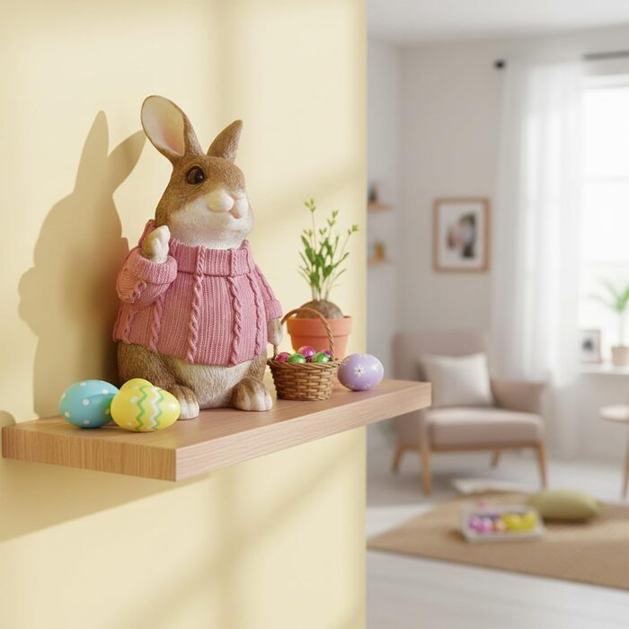 Декоративні фігурки великоднього зайчика у рожевому светрі colourliving