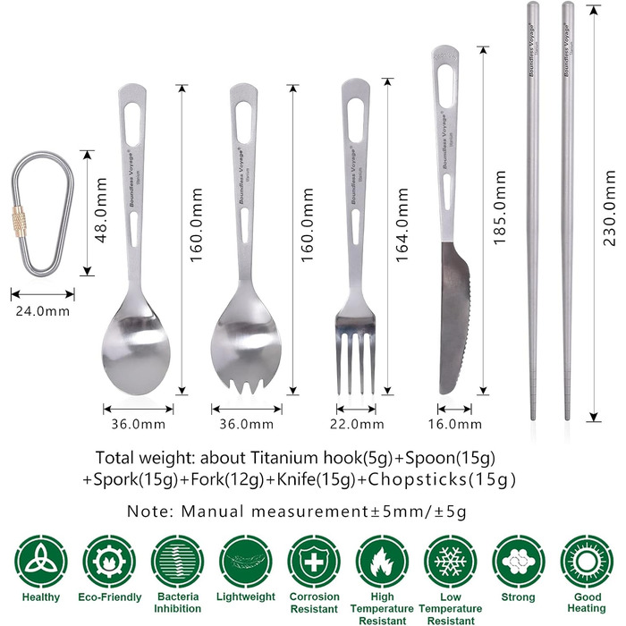 Безмежна подорож Титановий посуд Кемпінговий ніж і виделка Ложка Домашнє використання Набір столових приборів для подорожей для кемпінгу (Ti1519BQ)