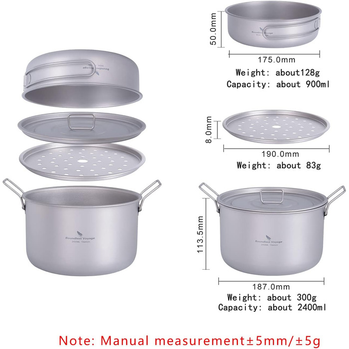 Титановий набір посуду для кемпінгу 1-2 осіб 2,4 л. iBasingo