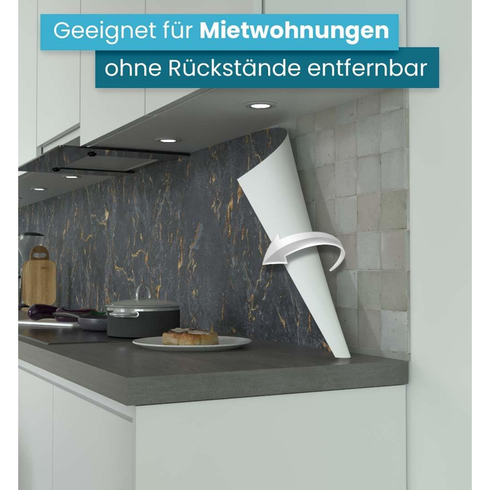 Самоклеючий кухонний фартух - матовий, преміальна бризкозахисна плівка 0,4 мм як доступна альтернатива склу, легке встановлення та очищення - висота 60 см - Дизайн Світло-сірий мармур 180 x 60 см (чорний мармур, Ш 60 см x В 60 см, 0,2 мм)