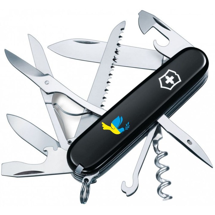 Нож Victorinox Huntsman Ukraine 91мм/15funk/черный/Dove of the world syn-oct.