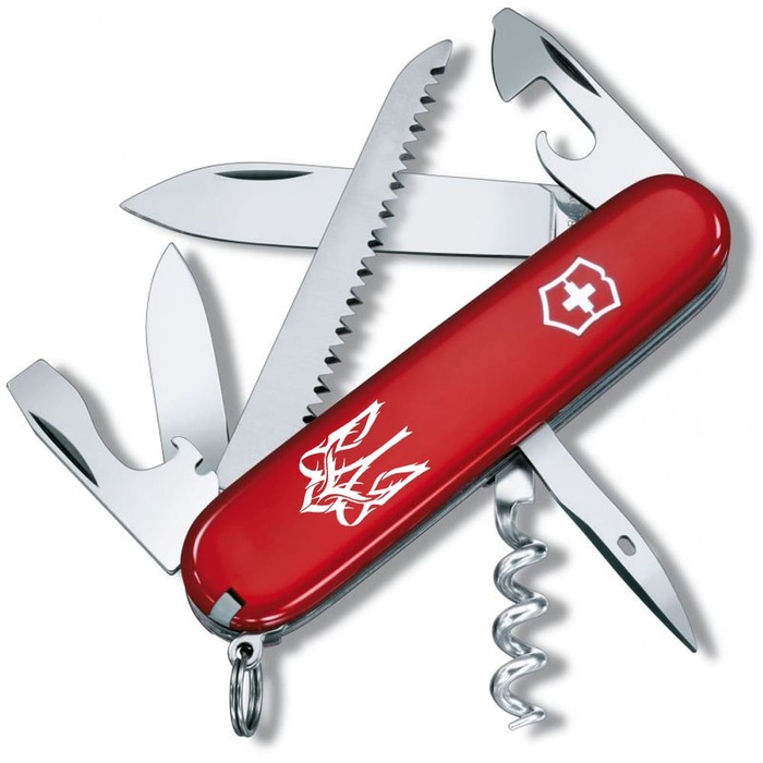 Нож Victorinox Camper Ukraine 91мм/13funk/Cherv/Trident Gothic White.