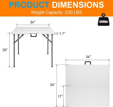 Сложный кемпинговый стол 86 x 86 x 74 см белый Bonnlo