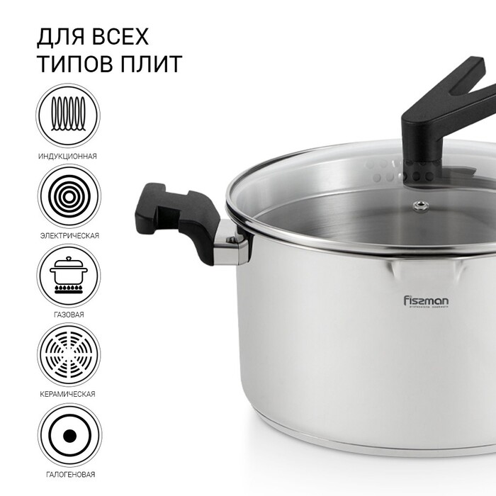 Каструля Fissman ELIZ 24x13 см/5,6л. зі скляною кришкою нерж. сталь (5319)