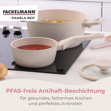 Сотейник 16 см с ребристым дизайном со стеклянной крышкой, пастельно-бежевый Pamela Reif Fackelmann