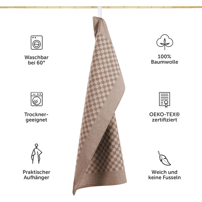 Кухонні рушники бавовняні 50 x 70 см, набір 5 предметів, коричневі Blumtal