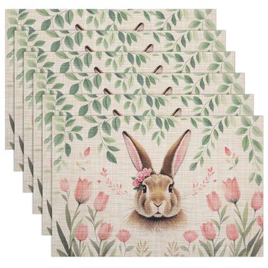 Двосторонні килимки для серветок, що миються, набір із 6 шт. , пасхальні яйця з квітами, прикраса столу з мультяшним кроликом, пасхальні, весняні, бенкетні килимки, декор для святкової вечірки, сезонні килимки, бежевий (світло-коричневий 7)