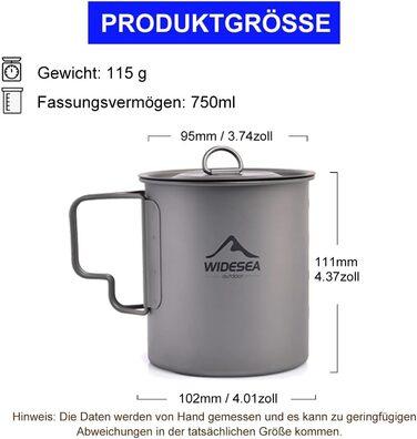 Чашка-термос для кемпінгу 750 мл widesea