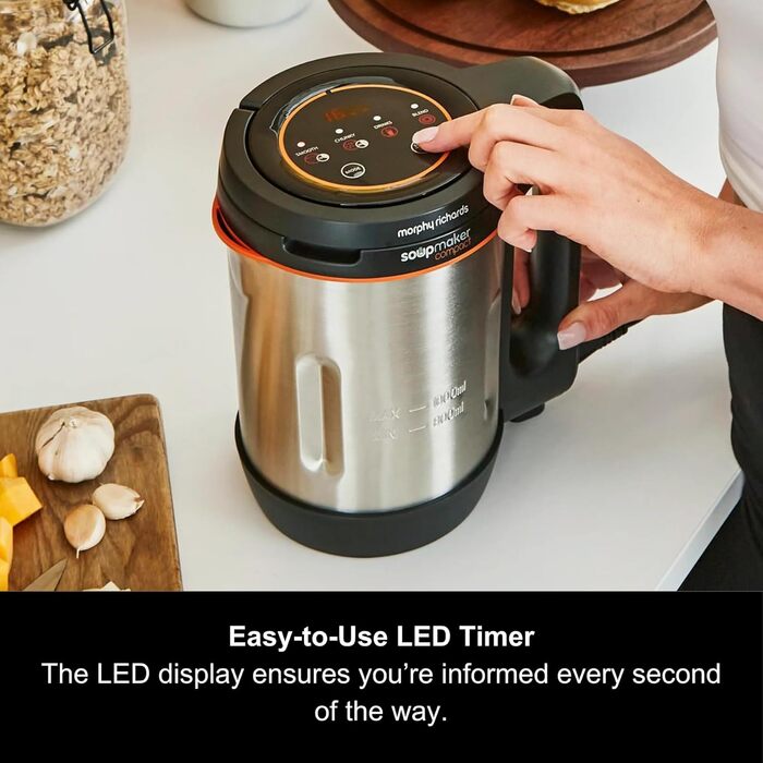 Компактна суповарка Morphy Richards 501021 з нержавіючої сталі, 1 літр, 900 Вт, чорний колір та нержавіюча сталь, 1 л, одинарне ліжко