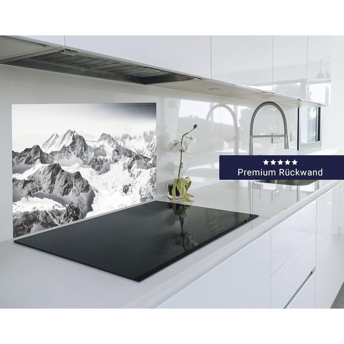 Кухонний фартух timalo зі скляним виглядом Акрилове скло 2 мм Бризкозахисна стіна для плити, скляний фартух, акрилові скляні стінові панелі, захисна панель для фартуха Бетонно-блакитно-сірий (60x52 см, 236- Гори Чорно-білий)