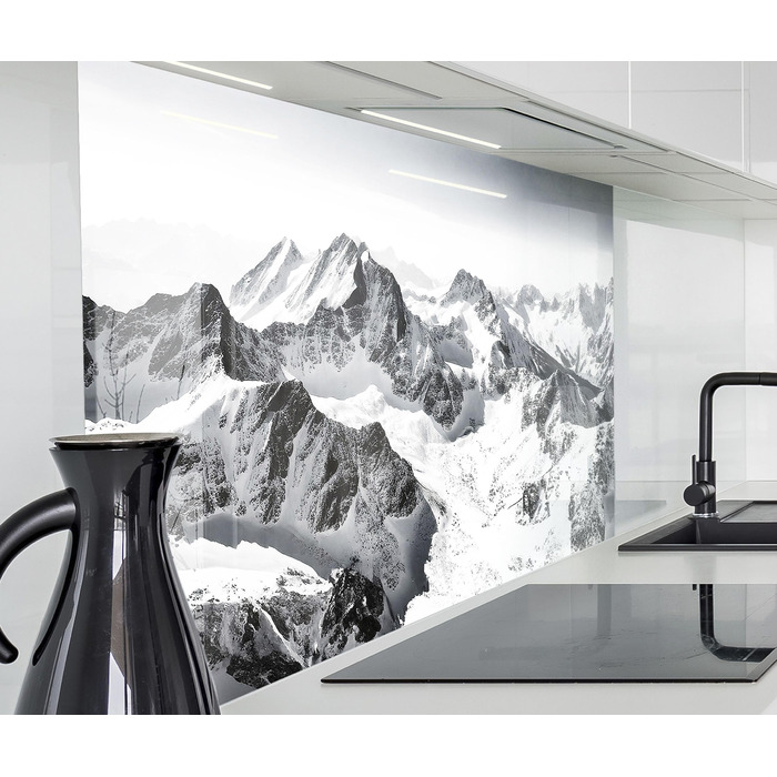 Кухонний фартух timalo зі скляним виглядом Акрилове скло 2 мм Бризкозахисна стіна для плити, скляний фартух, акрилові скляні стінові панелі, захисна панель для фартуха Бетонно-блакитно-сірий (60x52 см, 236- Гори Чорно-білий)