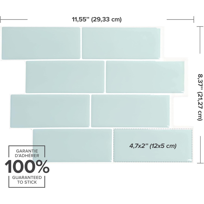Наклейки для плитки, що самоклеяться - упаковка з 5 аркушів 29,36 см x 21,29 см - 3D самоклеючі ПВХ наклейки для плитки та фартуха для кухні, ванної кімнати та стін, кольорова та водонепроникна плитка (сіро-зелений колір)