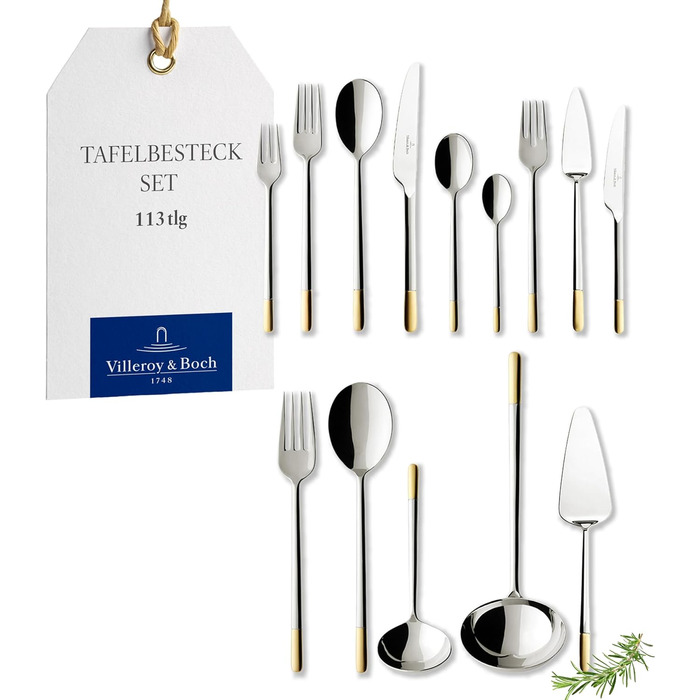 Набір столових приборів на 12 персон, 113 предметів, часткова позолота Ella Villeroy & Boch