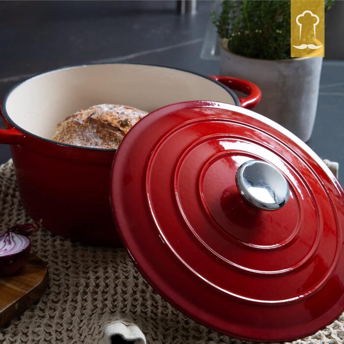 Чавунна жаровня 3,5 л з кришкою 24 см, червона Chefarone