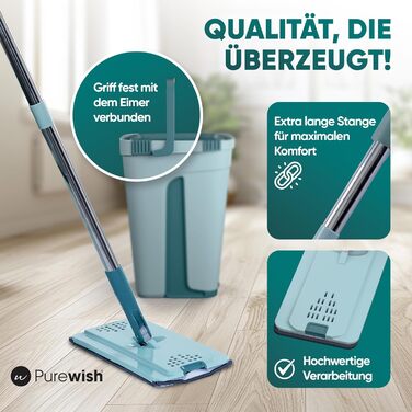 Набор швабры с ведром 150 см зеленая мята Purewish