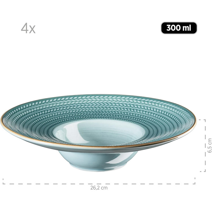 Набір тарілок для пасти з 4 тарілок з ручним розписом гастрономічної якості, ідеально підходить також як супові тарілки, сучасний вінтажний стиль, синій