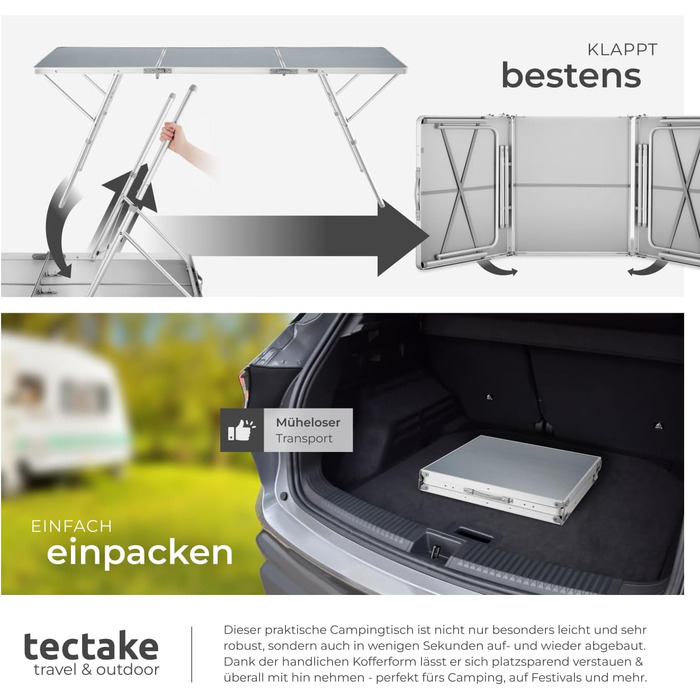 Кемпинговый стол с ремнем для переноски 180 х 70 х 70,5 см tectake