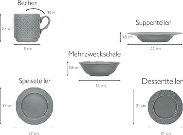 Набір посуду 4 на персони, 20 предметів, сірий Arianne Creatable