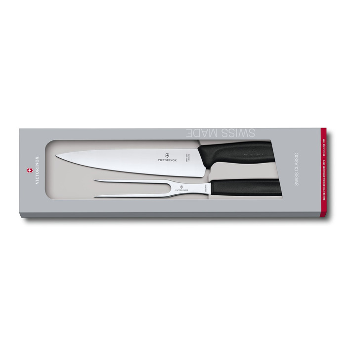 Кухонный гарнитур Victorinox SwissClassic Carving Set нож + вилка из черного цвета. с ручкой в подарочной упаковке.