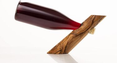 Тримач для винних пляшок SOLTAKO з ексклюзивного оливкового дерева, тримач для пляшок, тримач для вина Ідея подарунка Природа Прикраса столу Підставка для вина 30 см