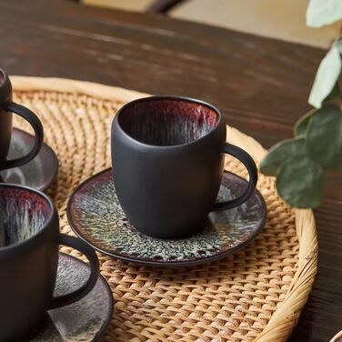 Набір турецьких кавових чашок Karaca з 8 предметів Galactic Reactive Glaze Espresso для 4 осіб, 100 мл, білий мульти - унікальність ручної роботи на вашому столі (чорний)