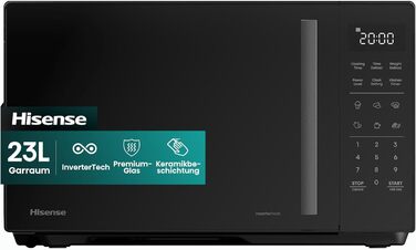Мікрохвильова піч Hisense H20MOBP1HI / 700 Вт / InverterTech / Керамічне покриття / Преміальне скло / Виготовлена на замовлення, багатофазне приготування / Функція розморожування / 5 рівнів потужності / Блокування від дітей / Чорна (23 л, цифрове керуванн