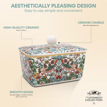 Маслянка з кришкою, китайська кераміка, з гарними акварельними мотивами, дизайн якої розроблено галереєю Дженніфер Роуз для Busy Bee (зелена)