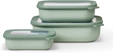 Набор из 3 предметов - Банки для хранения с крышкой - Подходит в качестве ящика для хранения, холодильника, морозильной камеры и посуды для микроволновой печи - 750, 1500 и 3000 мл - (Nordic Sage, набор 3 шт. и (500, 1000, 2000 мл))