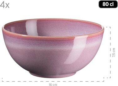 Набір посуду MSER 931545 Ossia для 4 осіб у середземноморському вінтажному образі, комбінований сервіз із 16 предметів з кераміки (рожевий / блакитний місяць / рожевий / світло-блакитний)