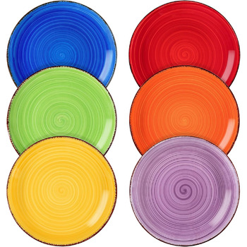 Из керамогранита, BONITA Плоская тарелка из 6 предметов, Ø 18,8 см Набор десертных тарелок для пасты (7,5 дюйма, красочная серия02)