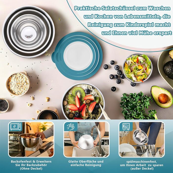 Набір мисок для змішування з нержавіючої сталі 5 шт сині Homikit