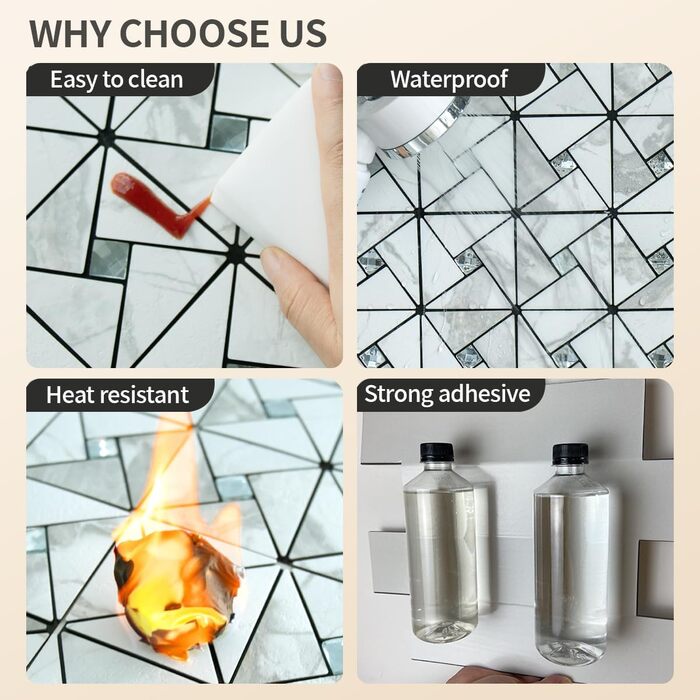 Мідний плитковий фартух DICOFUN, що самоклеїться, нержавіюча сталь, для кухні, металевий, фартух для плити, 0 листів (10, білий мармур та скло)