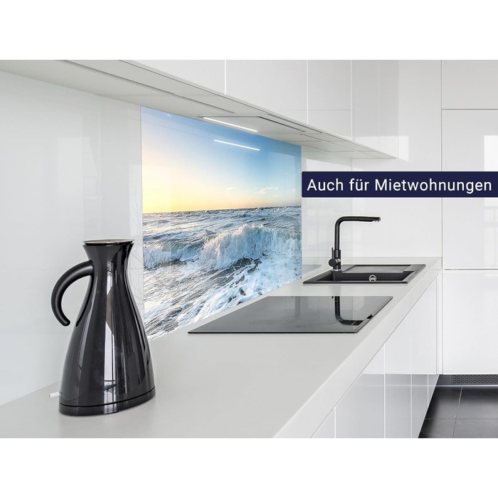 Кухонний фартух Timalo зі скляним виглядом Північне море, очерет, захід сонця, океан, солома 2-мм акрилове скло Бризкозахисна стіна для плити, скляний кухонний фартух, акрилові скляні стінові панелі, захисна панель для фартуха (120 x 80 см, 313- Хвилі на 