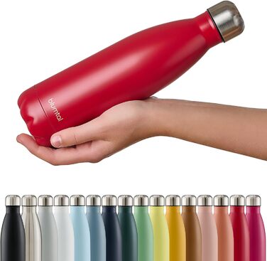 Пляшка для води Blumtal з нержавіючої сталі - Герметична ізольована пляшка - Пляшка для води без бісфенолу А для гарячих та холодних напоїв - Двостінна ізольована пляшка - Ізоляційна пляшка, стійка до іржі, дерево/срібло (13 - Червона, 750 мл)