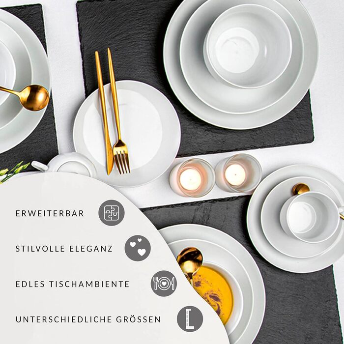 СПІВАЧКА Столовий сервіз New Port білий, порцеляновий набір посуду на 86 предметів на 12 персон, комплектація, набір тарілок білого кольору (сервіз посуду 36 шт.)