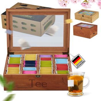 Чайна скринька преміум-класу NATURSCHMIED з вишневого дерева з 20 гнучкими відділеннями та оглядовим віконцем, (22,5x310 см) - посилені петлі міцна застібка - Елегантне сховище для чаю для справжніх любителів чаю, благородне вишневе дерево